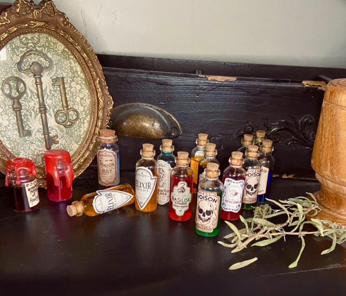 Mini Potion Bottles Cold Colors Etsy UK