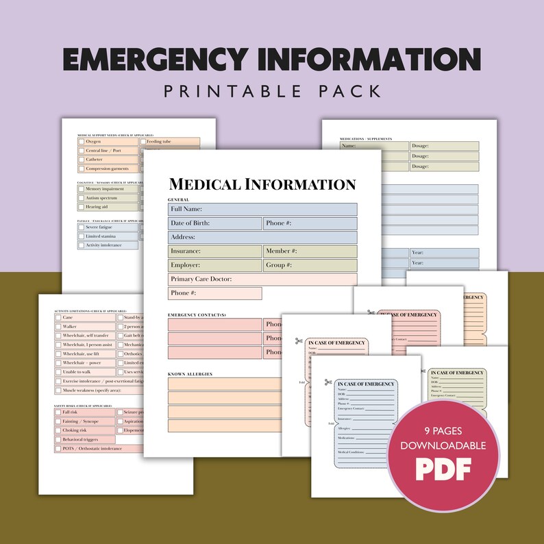 Medical Emergency Binder Printable | Chronic Illness Caregiver Health ...