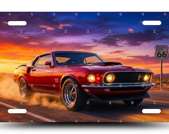 Classic Mustang Sunset License Plate, Aluminum Muscle Car Auto Decor