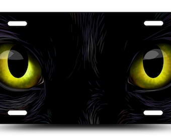 Black Cat Eyes Aluminum License Plate, Gothic Mystical Car Decor