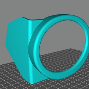 Puede incluir: Un soporte de pared impreso en 3D de color azul turquesa con una abertura circular. El soporte está diseñado para sujetar un objeto redondo, como una cámara o un altavoz.