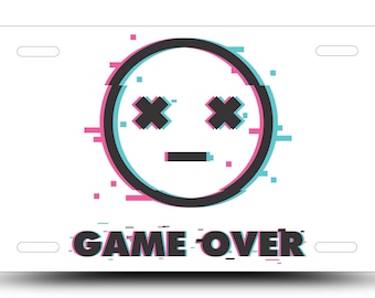 Aluminum License Plate, Glitch Art Gamer Decor, Retro Arcade Sign