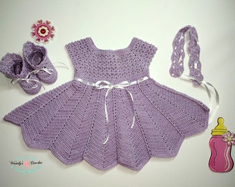 crochet baby dress, lilac baby dress, crochet baby, purple baby set, coming home set, crochet purple dress