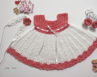 Crochet baby dresses, crochet baby, newborn baby set, coral dress, coral baby dresses, traje de bebé tejido
