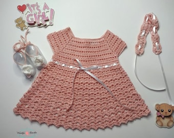Crochet baby dress, peach dress set, baby peach dress, crochet dress, coming home outfit crochet peach dress