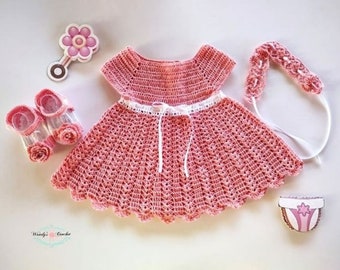 crochet baby dress, pink outfit, pink baby dress, pink crochet dress, baby girl pink dress, crochet pink dress