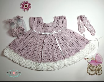 Crochet baby dresses, lilac crochet dress, Easter baby dress, baby shower gift, coming home outfit, traje de bebé tejido