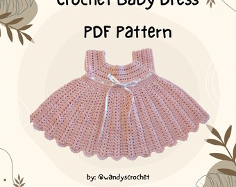 Gehaakt patroon babyjurk.  Jurkpatroon. Haakpatroon. Patroon babyjurk 0-3 maanden