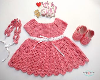 crochet baby dress, pink outfit, pink baby dress, pink crochet dress, baby girl pink dress, crochet pink dress