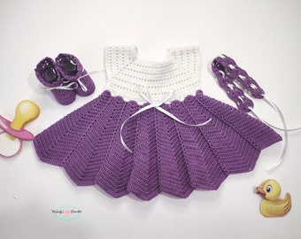Crochet baby dresses, purple crochet dress, baby dresses, traje de bebé tejido