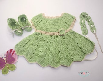 green and pink crochet dress Peony Pink & Emerald Striped Mini Dress | Hand Knitted