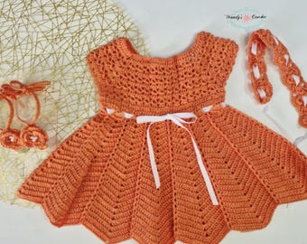 Crochet baby dresses, orange crochet dress, baby dresses, traje de bebé tejido