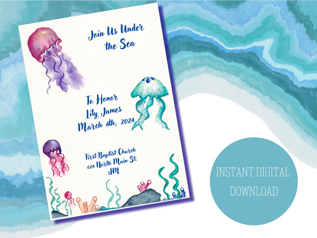 Jellyfish Ocean Under the Sea Invitation for Baby Shower or Birthday ...