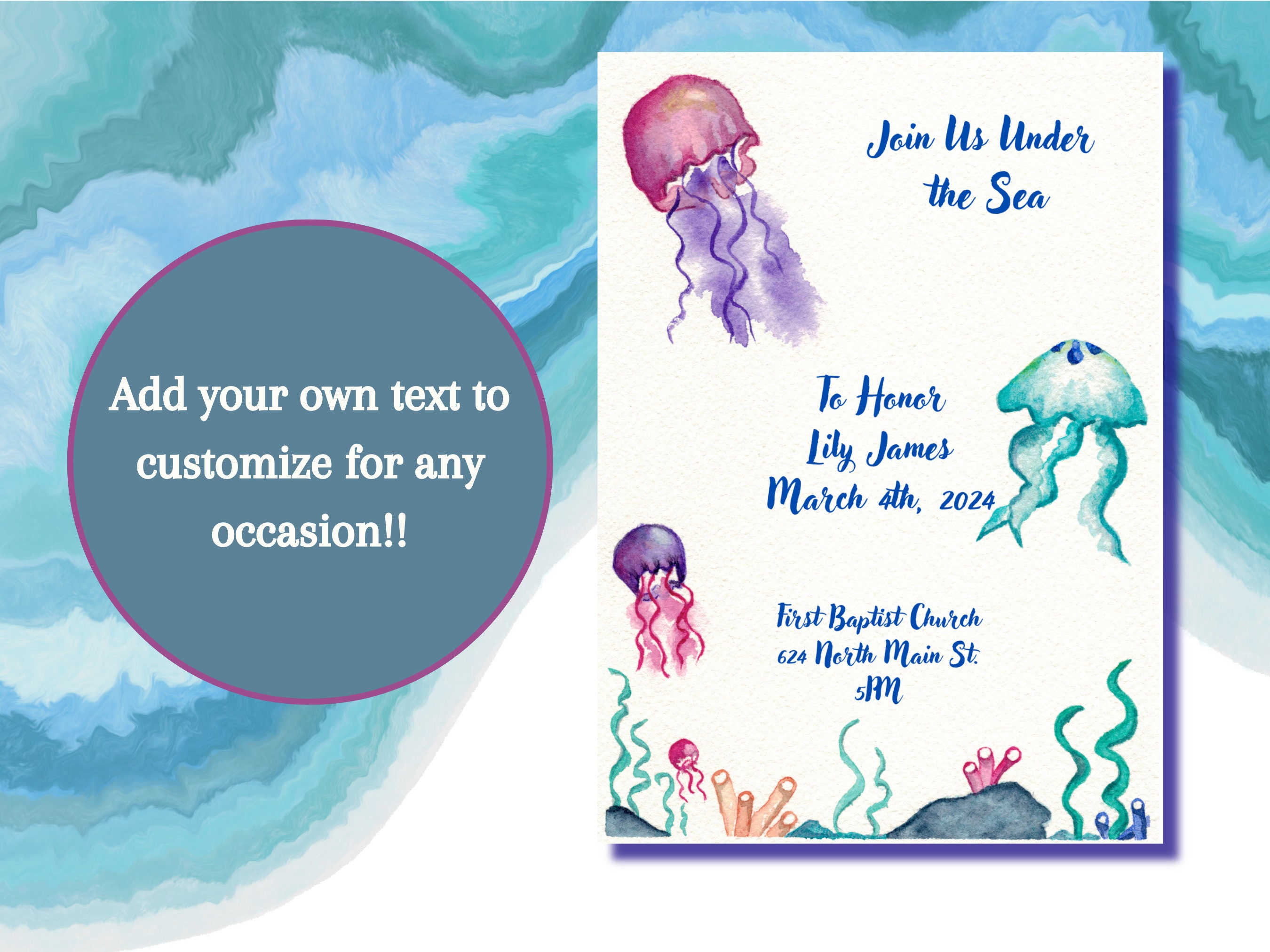 Jellyfish Ocean Under the Sea Invitation for Baby Shower or Birthday ...