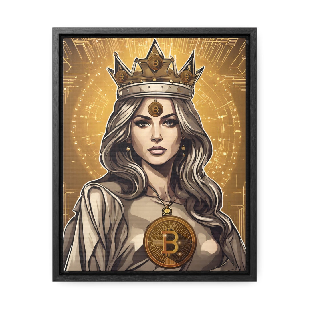 Canvasafdruk van de Bitcoin-koningin | Bitcoin-kunst | Cryptocurrency  kantoor kunst aan de muur | Crypto-muurkunst | Crypto-cadeaus |  Thuiskantoor decor - Etsy België