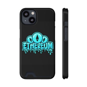 Custodia per telefono stile Ethereum Graffiti con porta carte / Cover per monete crittografiche per telefono / Accessorio per criptovaluta / Protezione per telefono ETH /