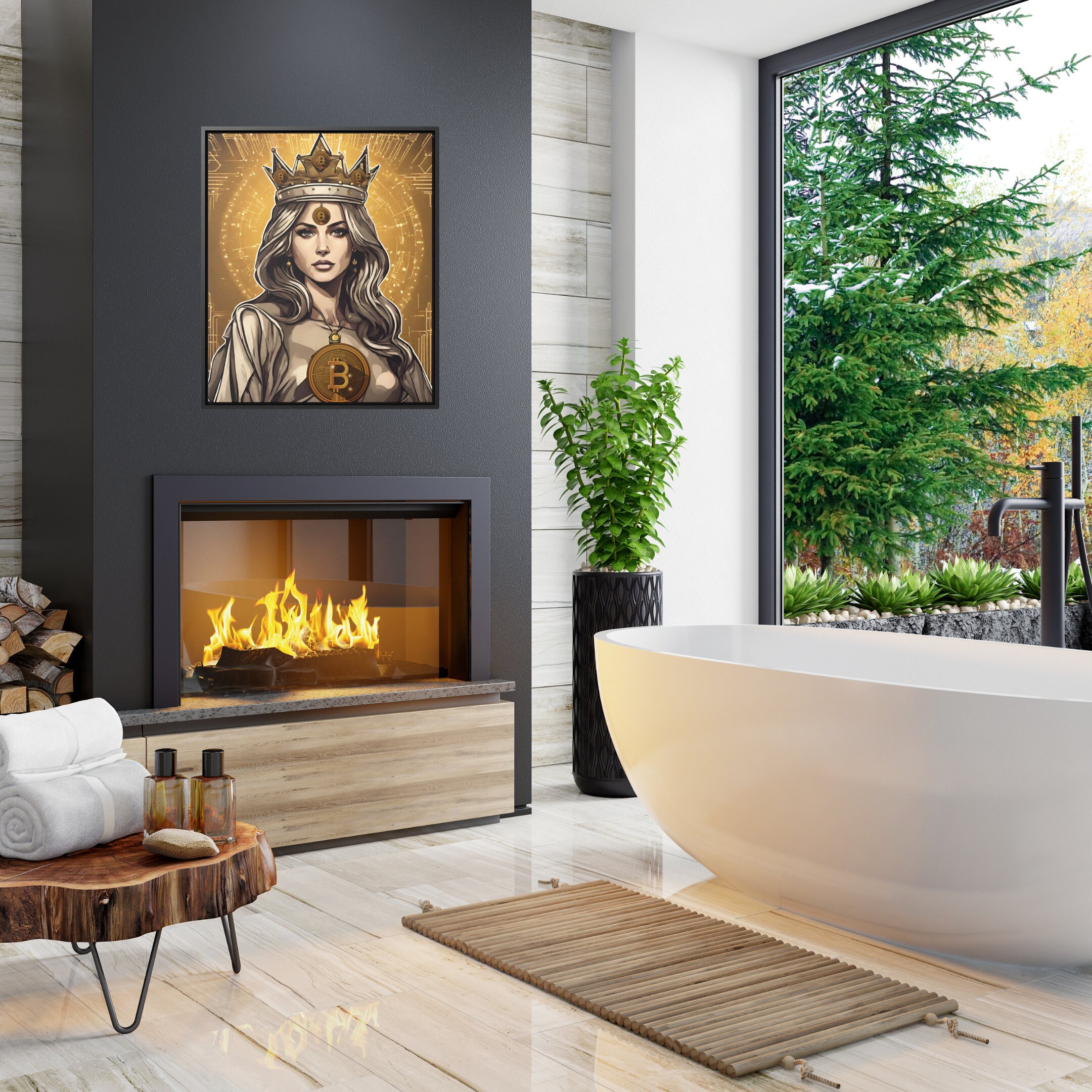 Canvasafdruk van de Bitcoin-koningin | Bitcoin-kunst | Cryptocurrency  kantoor kunst aan de muur | Crypto-muurkunst | Crypto-cadeaus |  Thuiskantoor decor - Etsy België