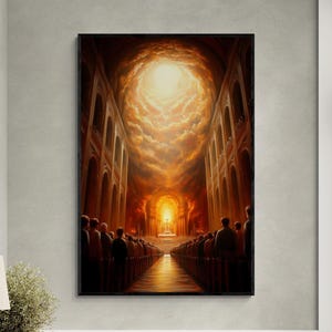 Majestic Cathedral with Jesus Christianity Cross on Altar Religious Wall Art Christian Faith Believers Canvas Decor Sacred Church Painting