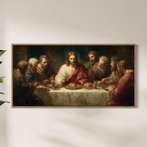 The Last Supper Painting Jesus and His Disciples Wall Art Canvas Reimagined Vintage Religious Christian Classic Biblical Church Decor
