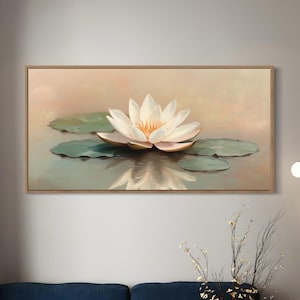 Elegant White Water Lily in the Lotus Pond Oil Painting Wall Art Canvas Home Office Decor Nature Floral Artwork Flower Botanical Landscape