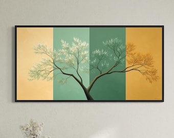 Minimalist Seasons Tree Canvas Print Modern Abstract Nature Tree Painting Wall Art Contemporary Season Home Decor Colorful Vibrant Landscape