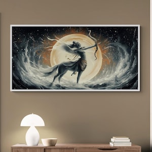 Majestic Sagittarius Female Archer Centaur Wall Art Canvas Print Sagittarius with Bow and Arrow Ocean Moon Astrology Horoscope Fantasy Decor