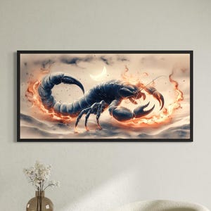 Fiery Scorpio Zodiac Sign in The Blazing Desert Wall Art Canvas Print Fire Scorpion Portrait Scorpio Astrology Horoscope Decor Dark Fantasy