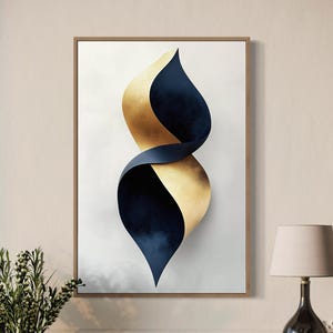 Elegant Abstract Design Navy Blue and Gold Simple Design Minimalist Canvas Wall Art Modern Home or Living Room Decor Contemporary Artwork