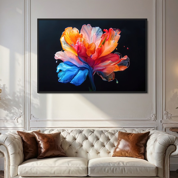 Abstract Flower Painting, Abstract Wall Art Canvas,  Modern Floral Wall Art, Flower Wall Art, Paint Splash, Vibrant Abstract Framed Canvas