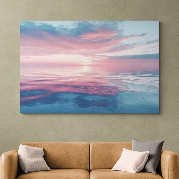 Pastel Dawn, Wide Angle View of Ethereal Glow, Tranquil Sunrise, Dreamy Long Exposure Landscape, A Photorealistic Large Canvas Wall Art