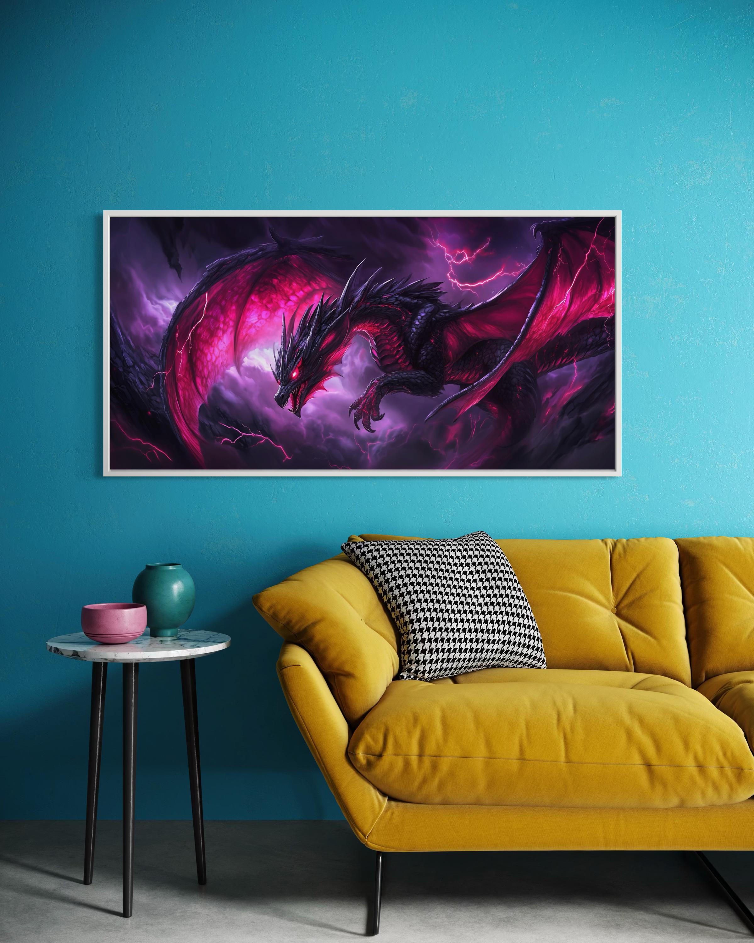 Majestic Black and Red Dragon Alpha Wall Art Canvas Print Fantasy Game ...