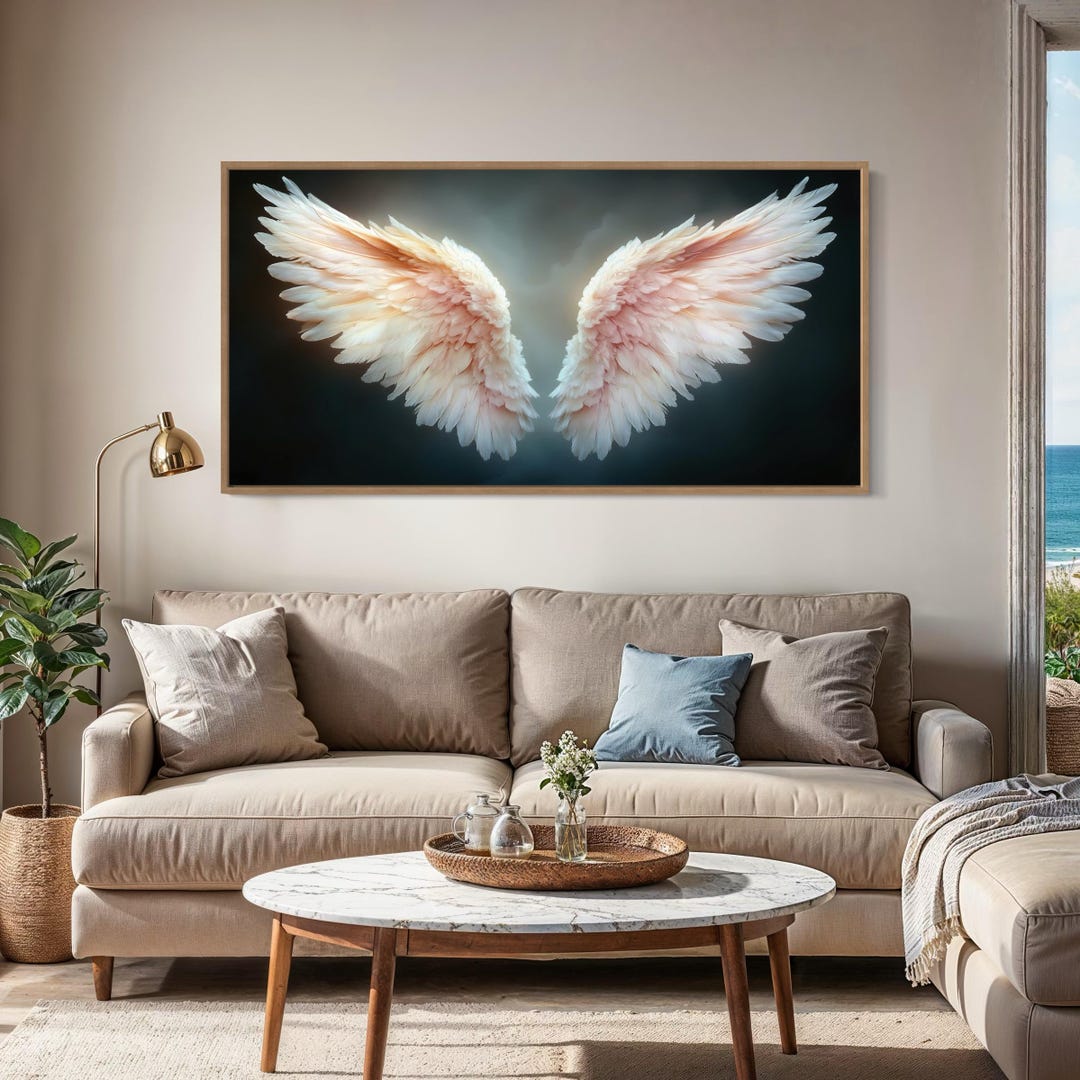 Large Angel Wings Canvas Print Angelic Feather Wall Art Spiritual Home ...