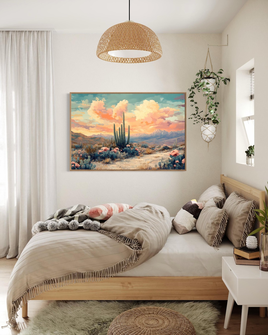 Vibrant Boho Desert With Cactus Pastel Colors Nature Landscape Bohemian ...