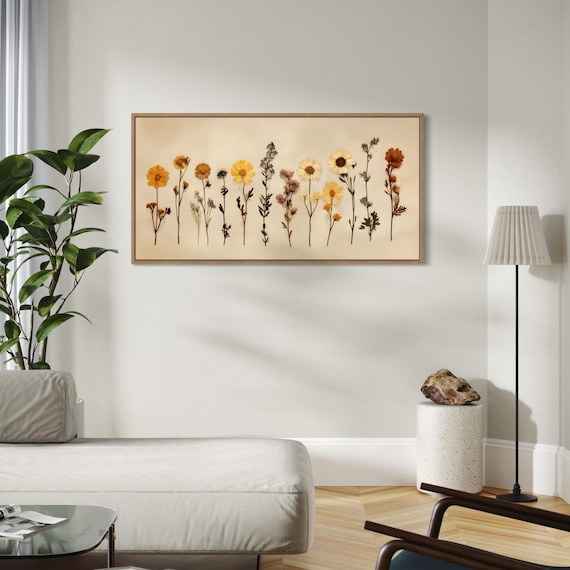 Elegant Pressed Wildflower Botanical Canvas Print Vintage Herbarium Aged Paper Style Rustic Wall Art Minimalist Nature Floral Home Decor