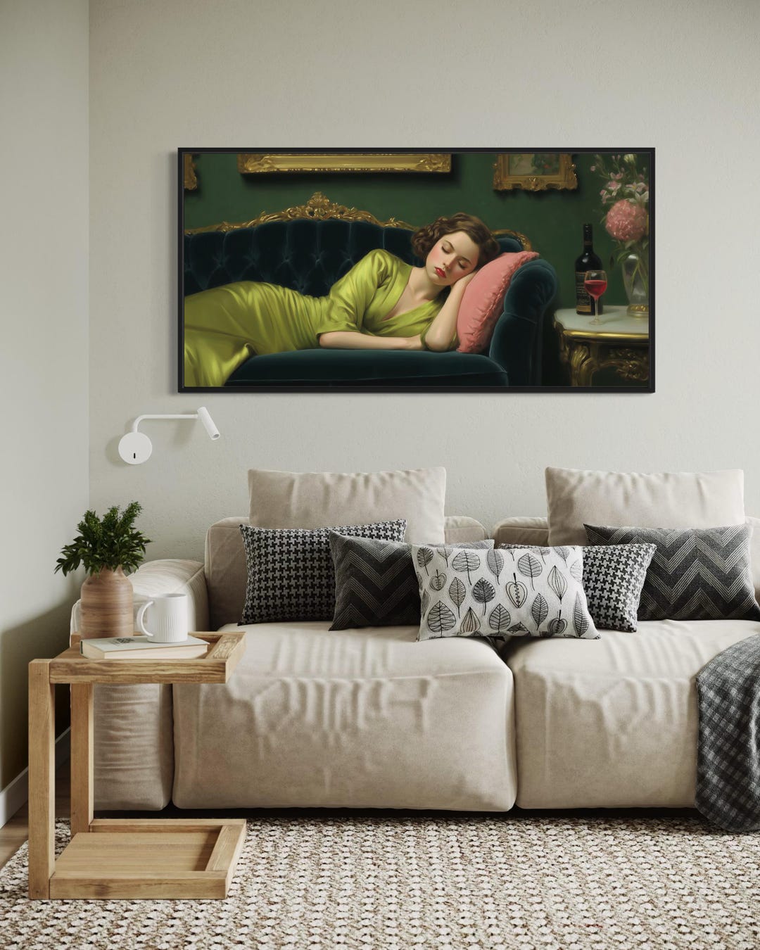 Vintage Elegant Woman Sleeping on the Sofa Canvas Print Retro Hollywood ...