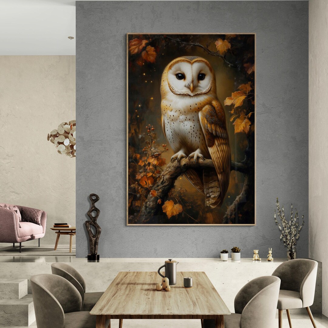 Barn Owl Wall Art Autumn Forest Owl Canvas Print Realistic Owl Portrait ...