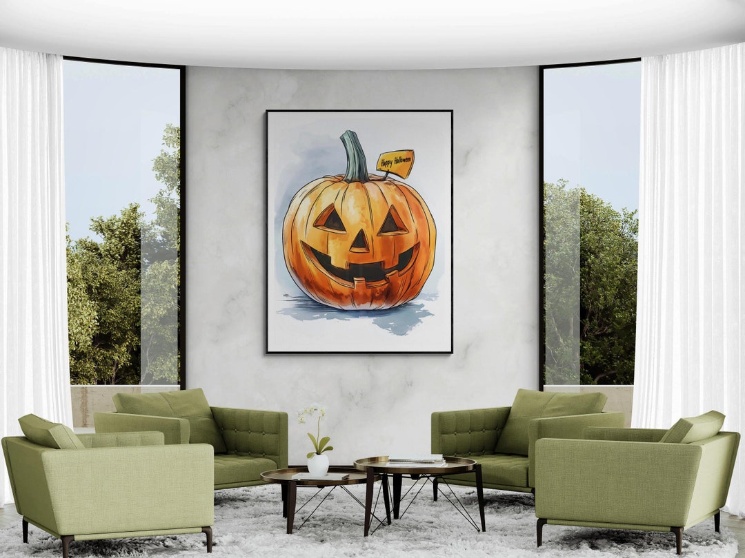 Halloween Jack O Lantern Pumpkin Wall Art Canvas W/ Text Happy ...