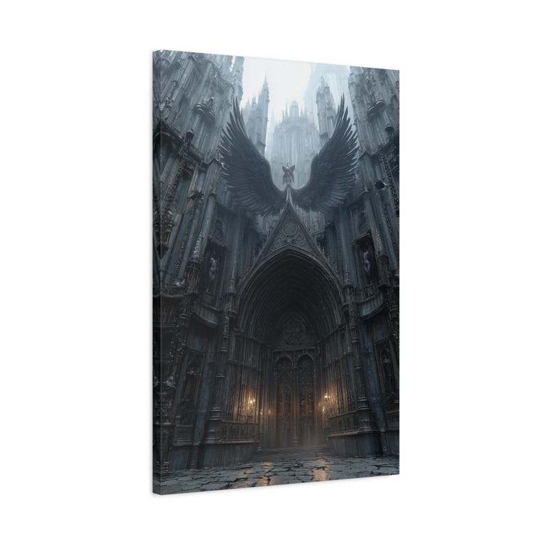 Gothic Cathedral Wall Art Canvas Print Dark Fantasy Church With Angel ...
