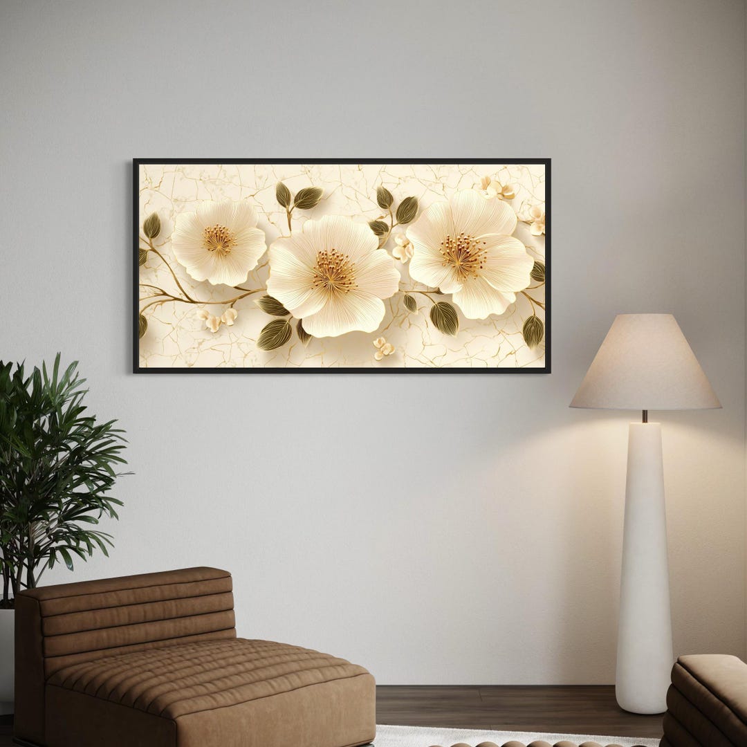Elegant Cream and Gold Floral Wall Art Canvas Print Contemporary ...