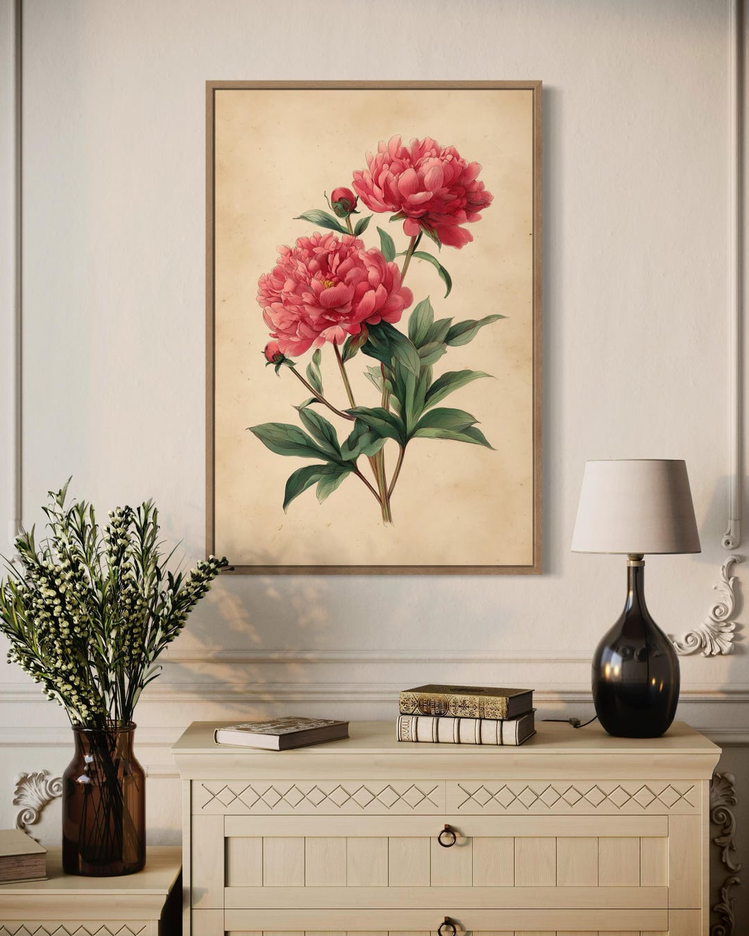 Victorian Botanical Peony Canvas Wall Art Vintage Pink Flower ...