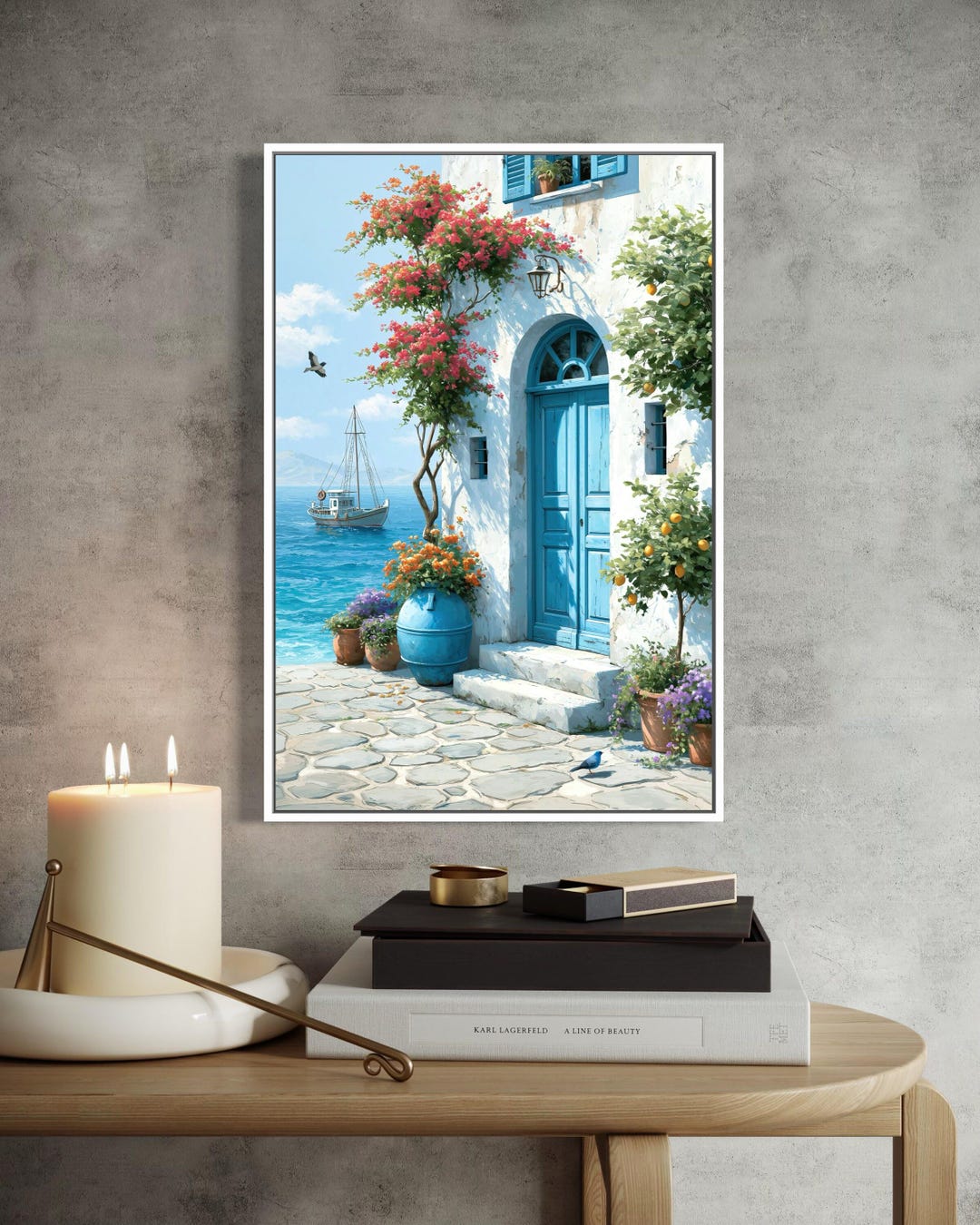 Mediterranean Coastal Villa Canvas Wall Art Print Greek Island ...