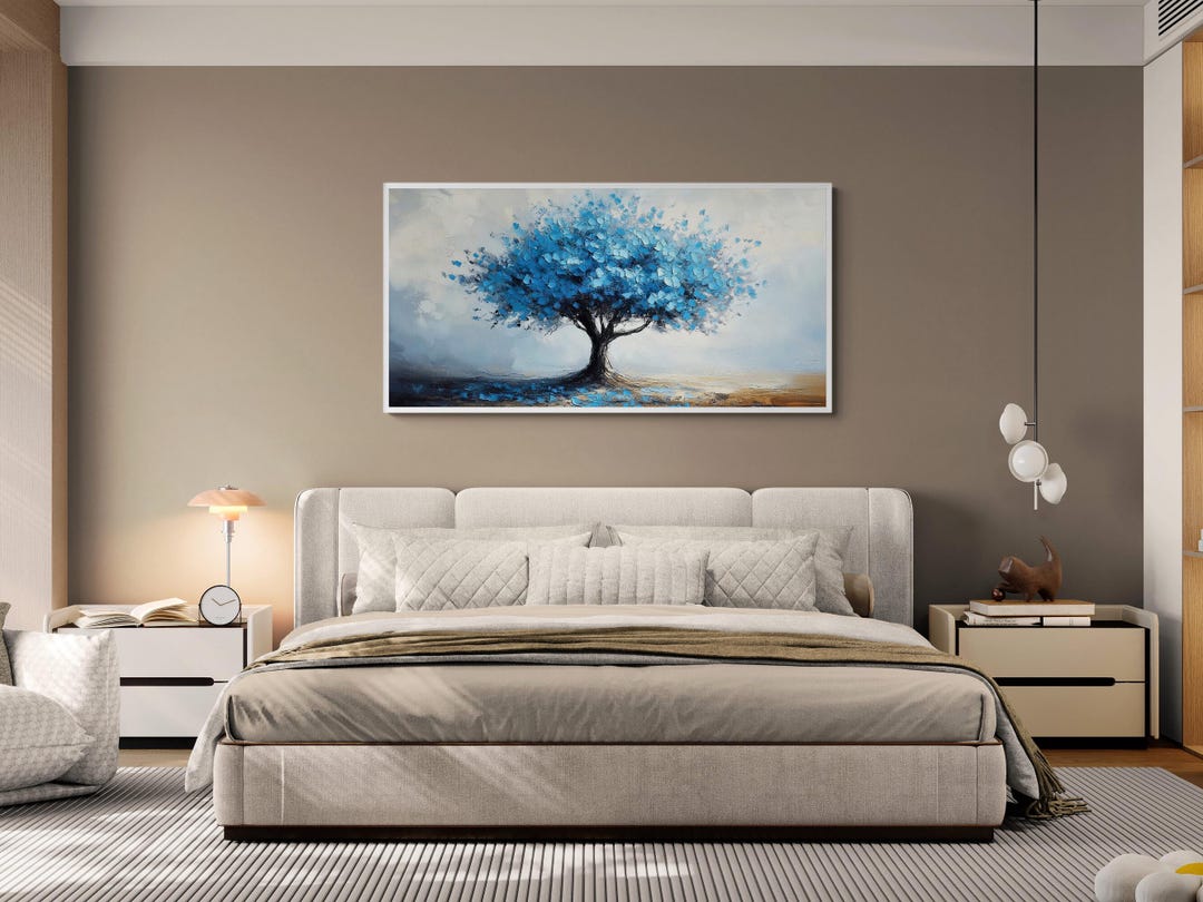 Lone Tree With Blue Leaves Oil Painting Canvas Print Nature Landscape ...