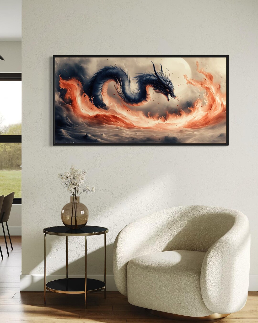 Fire Dragon Wall Art Canvas Print Mystical Fantasy Dragon Flying Dragon ...