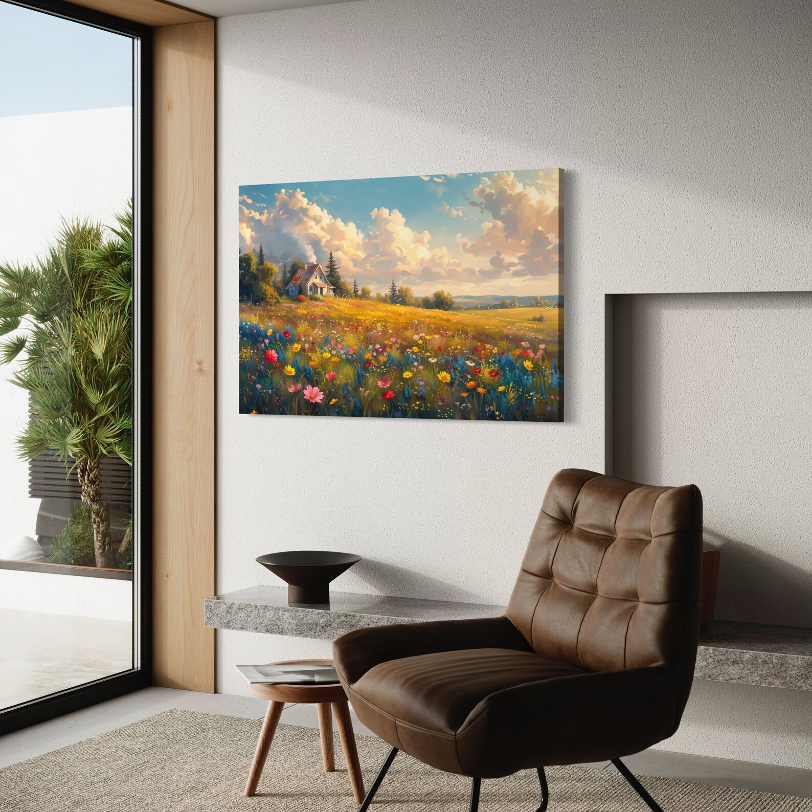 Vintage Rustic Farmhouse Country House Wildflower Field Landscape Oil ...
