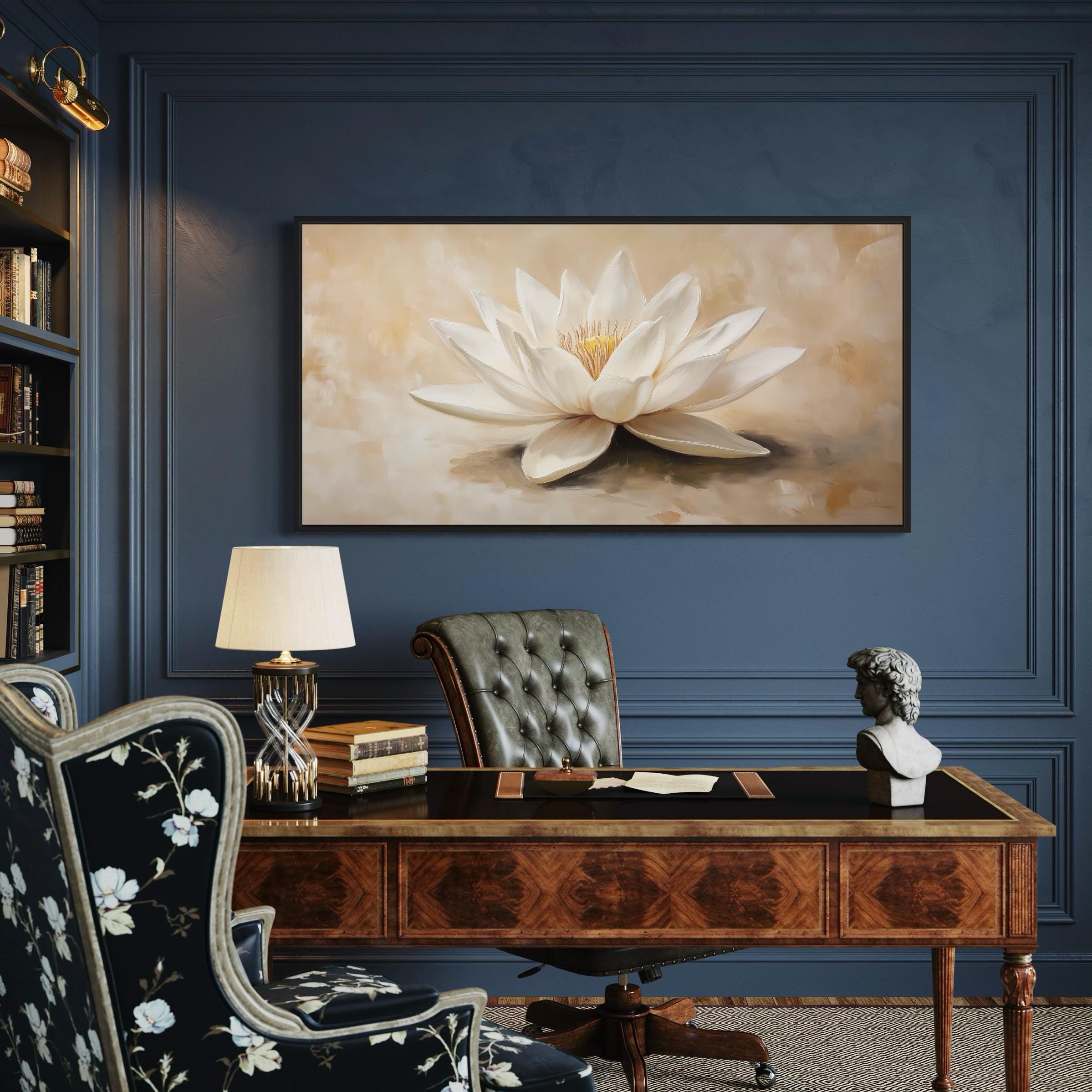 Elegant White Lotus Lily Wall Art Canvas Minimalist Soft Oil Painting ...
