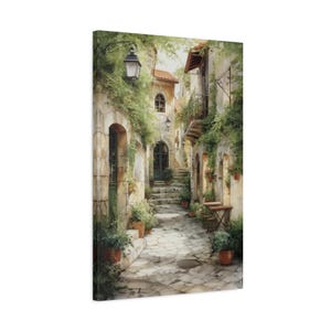 Romantic Italian Village Alleyway Wall Art Canvas Print Rustic Mediterranean Tuscany Artwork European Architecture Garden Courtyard Decor afbeelding 5