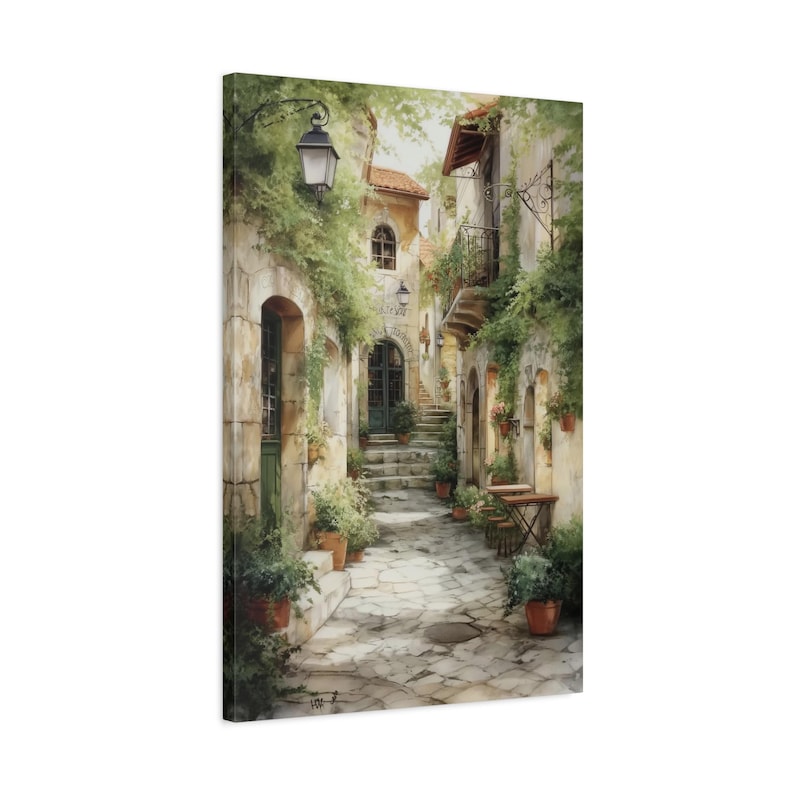 Romantic Italian Village Alleyway Wall Art Canvas Print Rustic Mediterranean Tuscany Artwork European Architecture Garden Courtyard Decor afbeelding 5