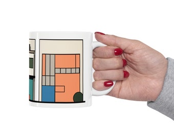Architectural color-blocked art printed ceramic mug