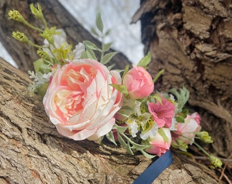 Corona de flores de seda del amanecer de la primavera - rosa