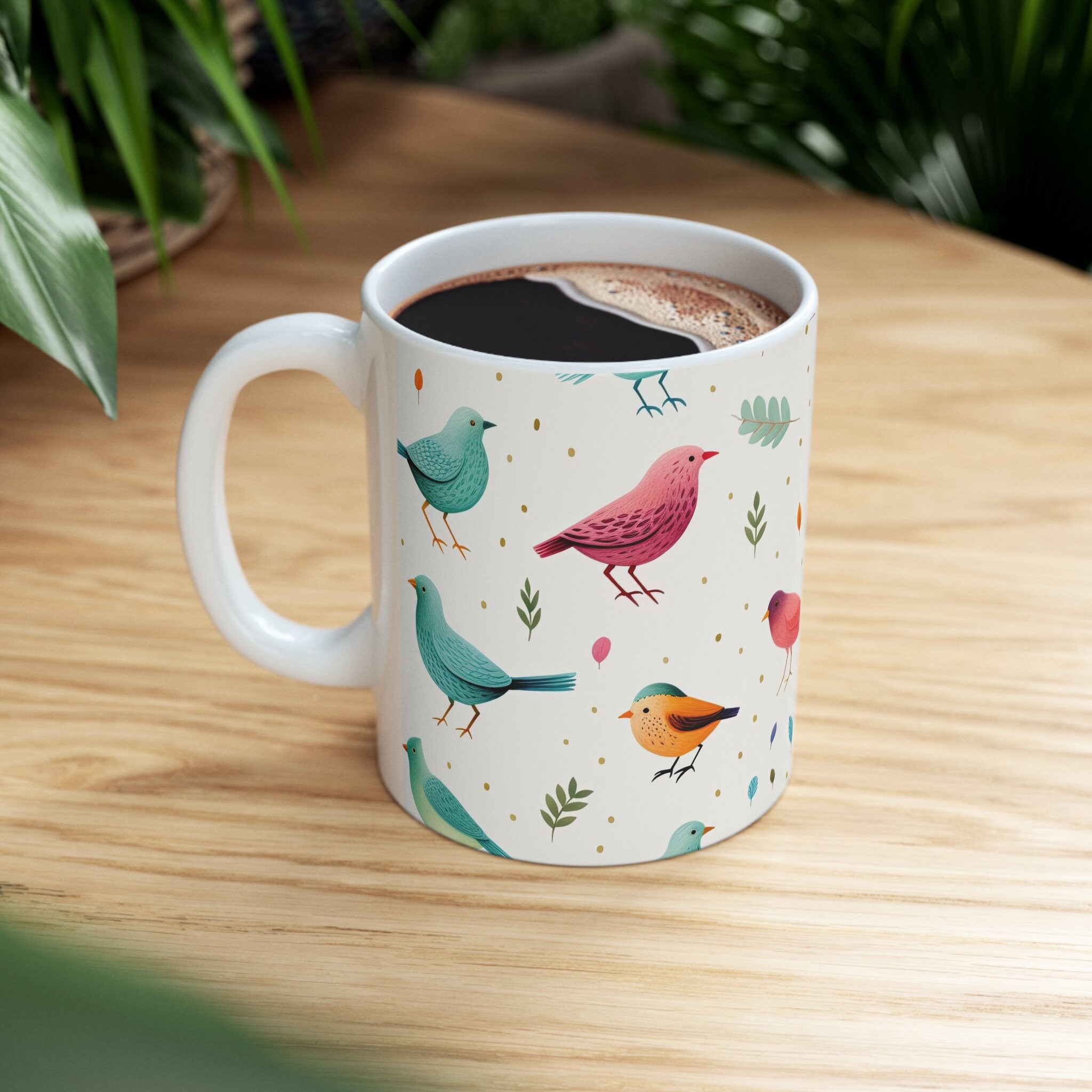 Colorful and Charming Bird Coffee Mug Handcrafted Ceramic Cup for Bird 